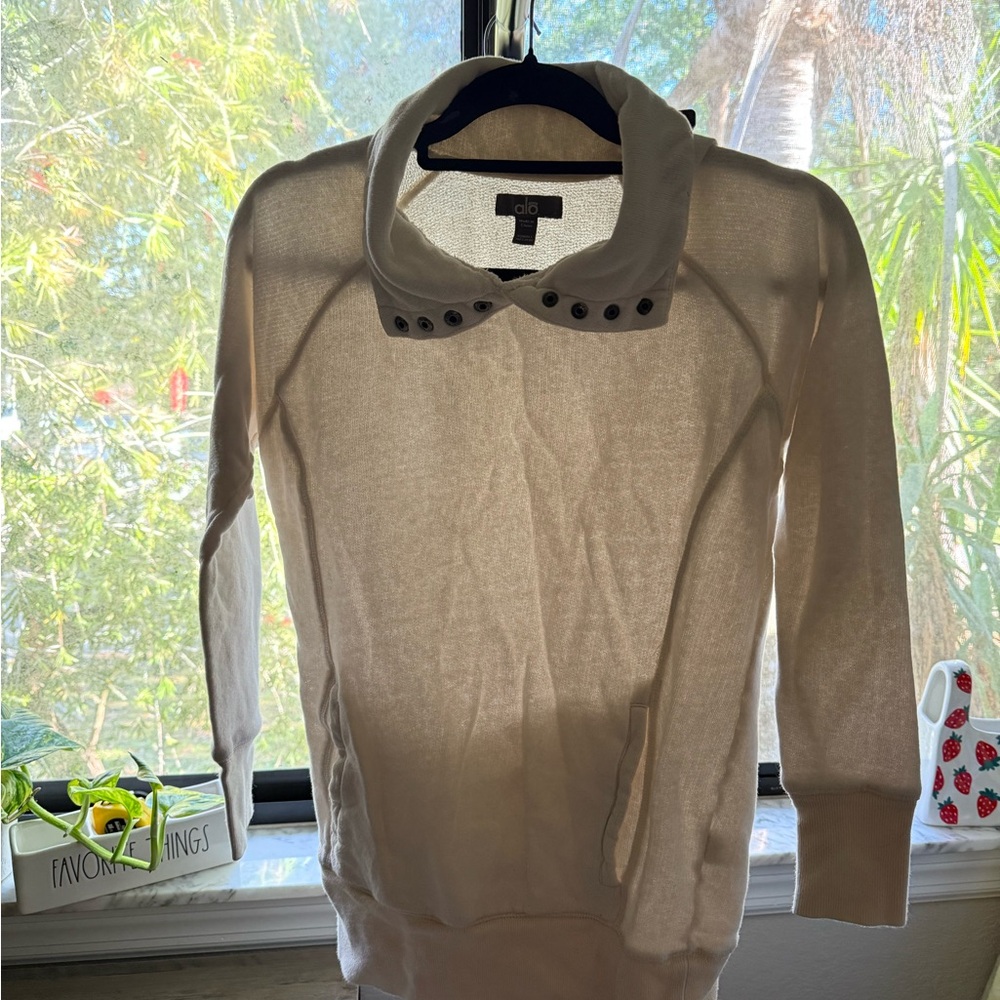 ALO Yoga Cream Button-Trim Cowl Sweater
